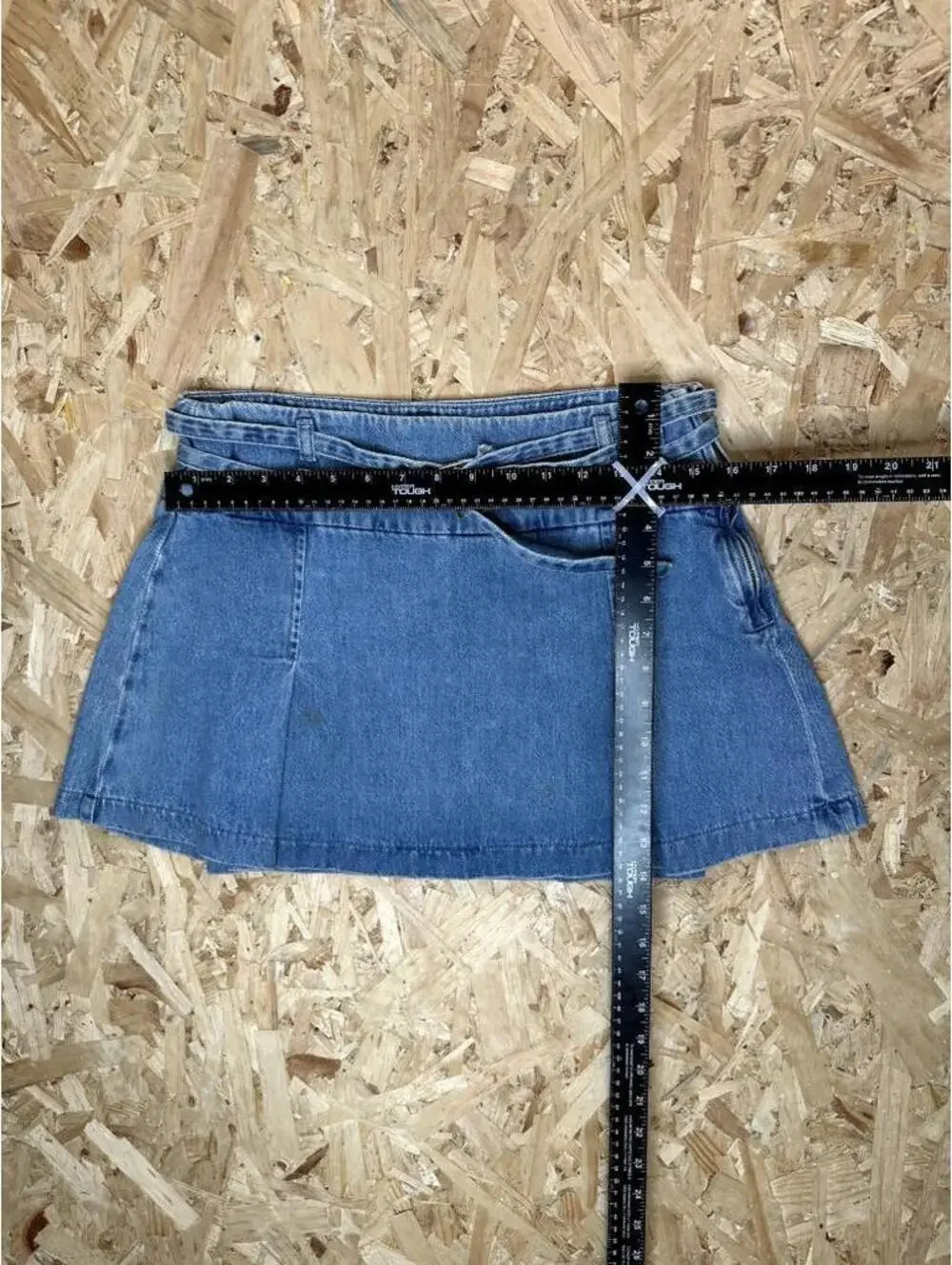 Zara Denim Pleated Mini Skirt Womens Size Small Blue Jean Belted Side Zip